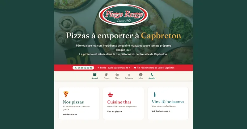 Capture du site pizza-rezzo-capbreton.fr